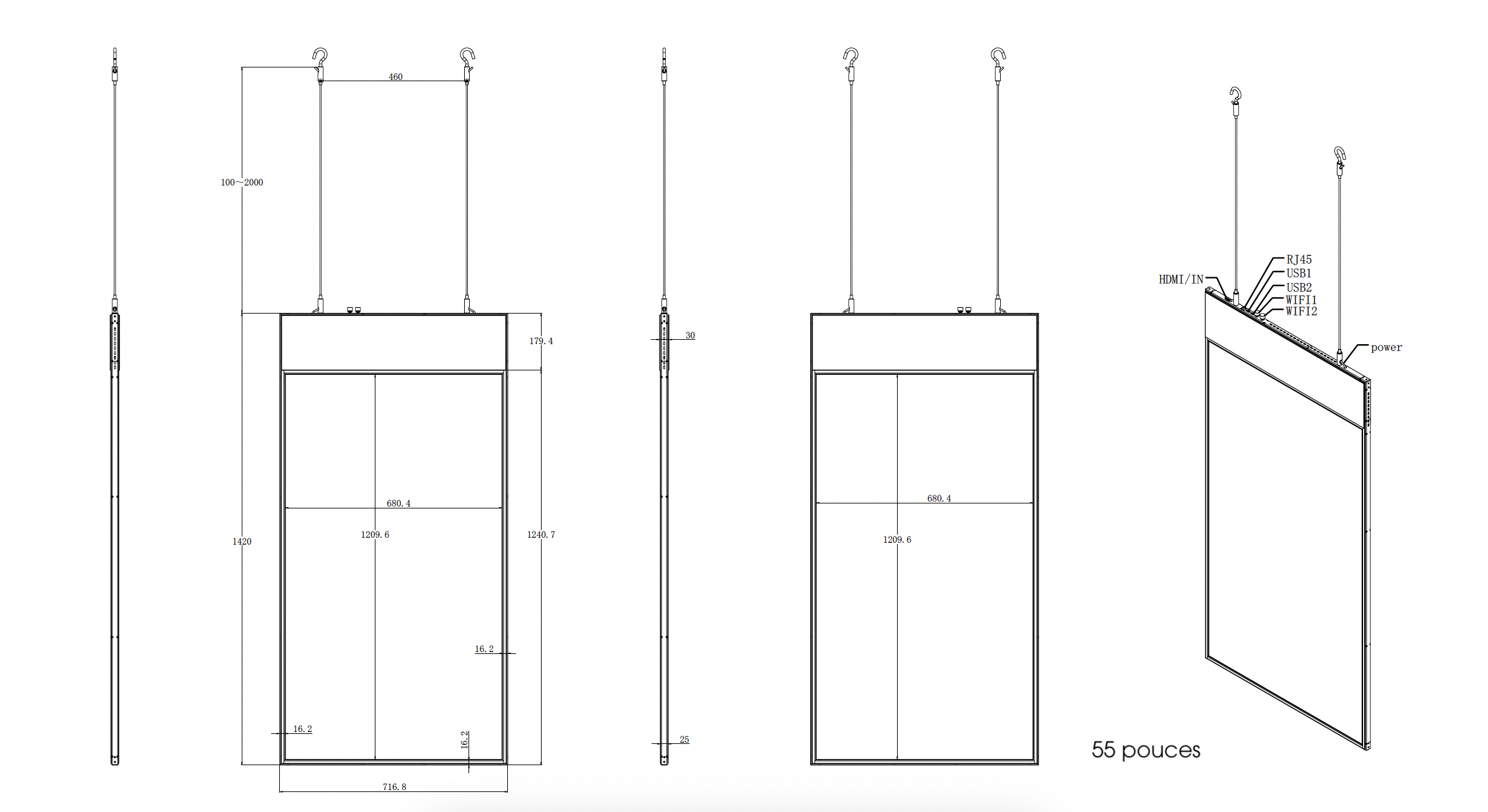 Format écran ultra slim 55 pouces