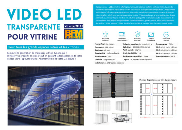 fiche technique écran led transparent suspendu