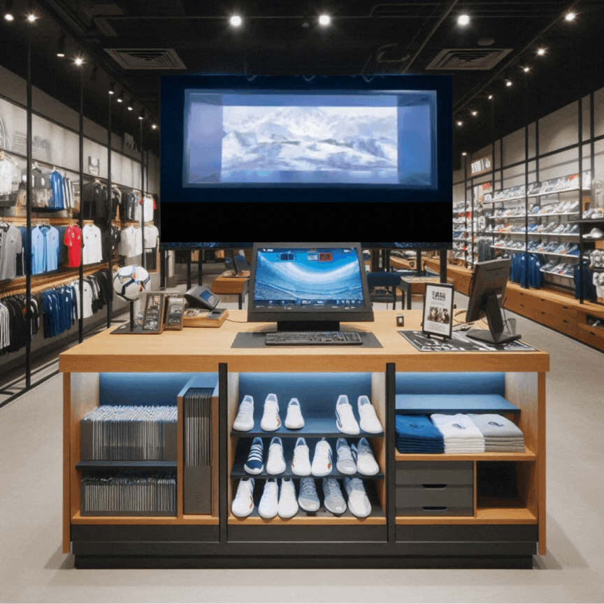 exemple écran immersif naked eye dans un magasin de sport