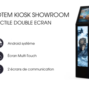 totem kiosk pour showroom avec écran tactile.