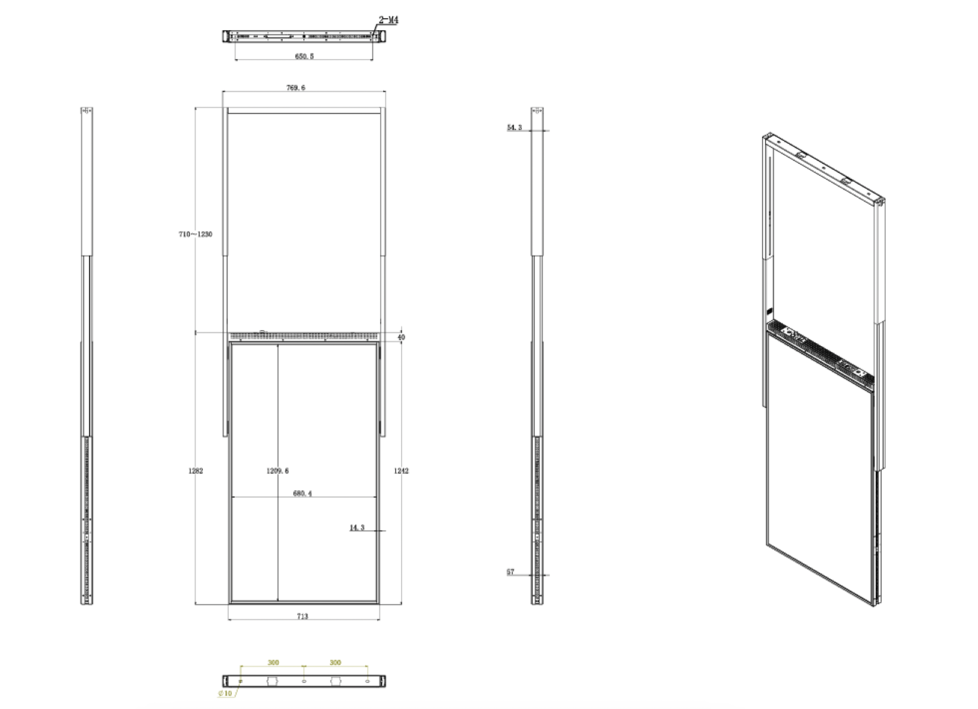 dessin technique d'une affiche vitrine dynamique recto-verso en 55 pouces