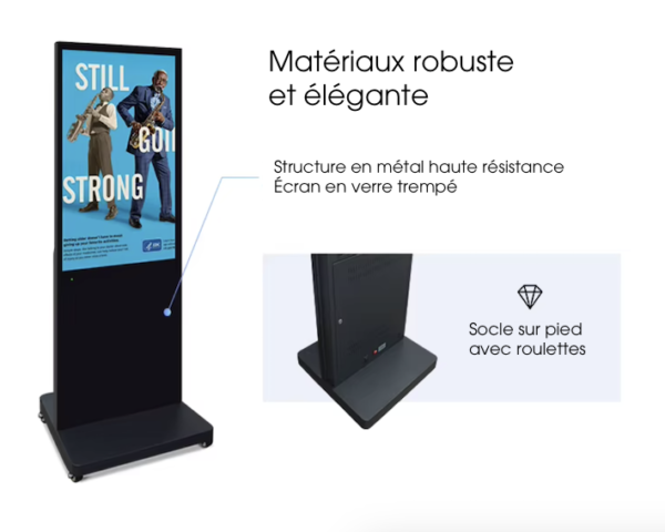 Totem digital intérieur sur batterie et roulettes