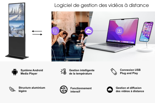 gestion des vidéos à distance CMS totem intérieur vidéo simple face