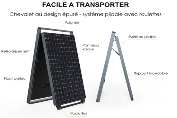 caractéristiques techniques du chevalet vidéo extérieur solaire